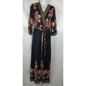 Styll  Women's Size M Floral Print  Navy Fitted Jumpsuit  Zipper Back Runs Small